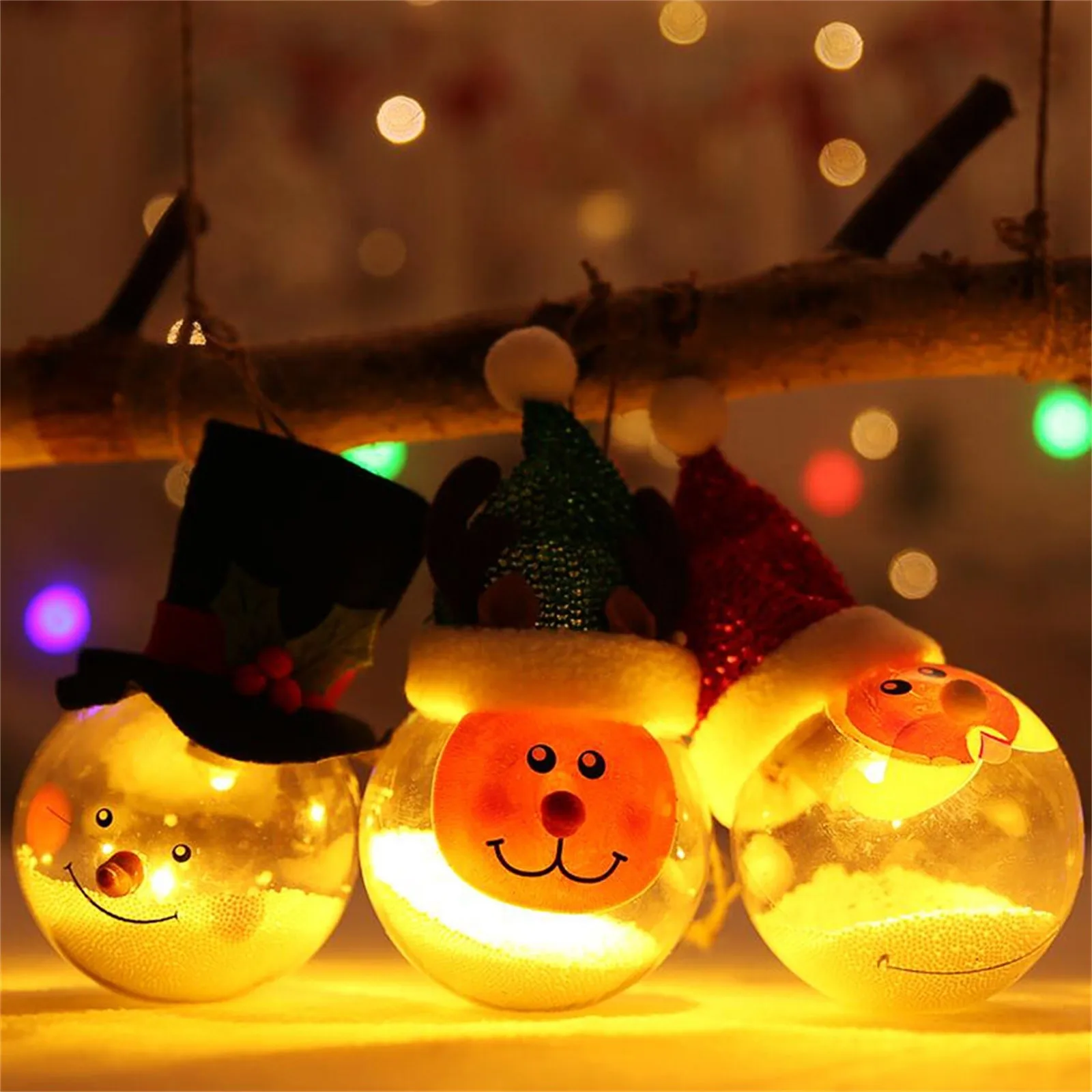 

Santa Claus Snowman Elk Luminous Pendant Christmas Tree Decoration New Year Decor LED Transparent Ball Personalized Ornament A40
