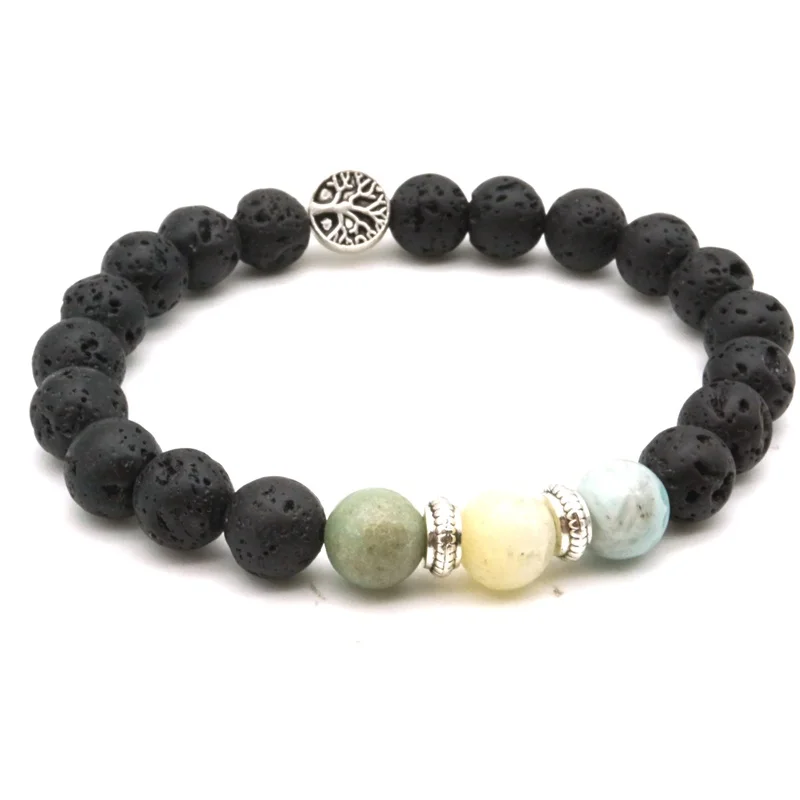 Винтажное Древо жизни 8 мм амазонический камень черный из вулканической лавы