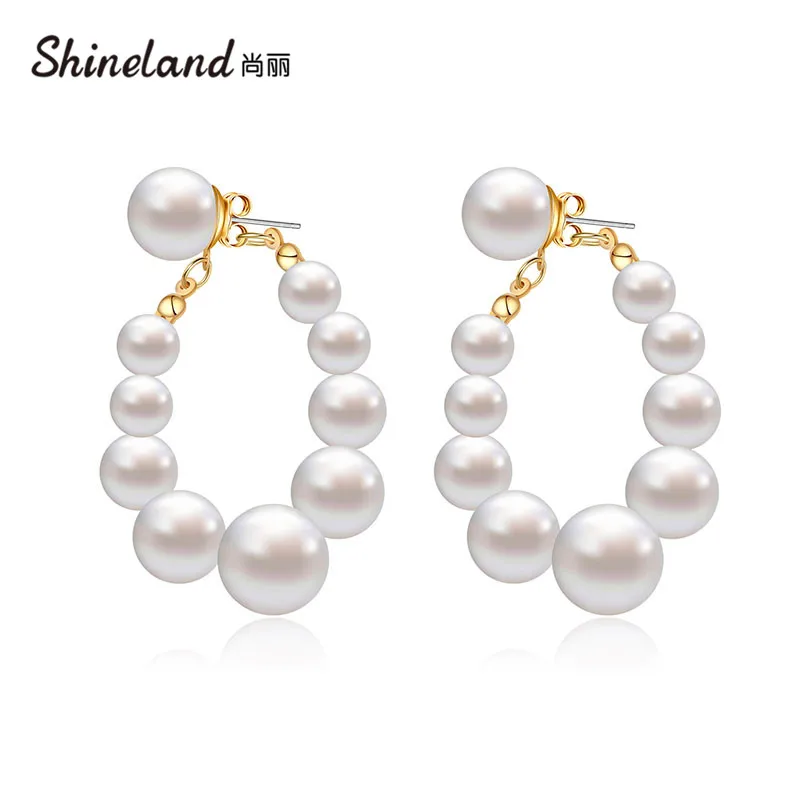 

Shineland Statement Metal Big Simulated Pearl Drop Dangle Earrings for Women Female Circle Bijoux Party Fashion Jewelry Gift
