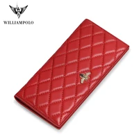 williampolo new long womens wallet full grain leather ultra thin multi card holder simple large capacity card holder anti theft