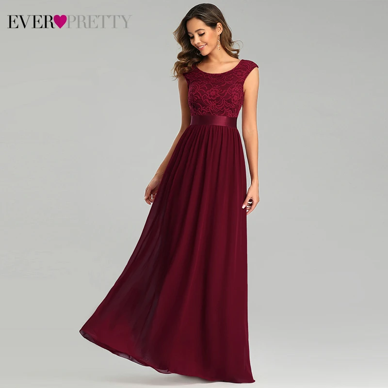 Элегантные цветочные кружевные вечерние платья Ever Pretty бордовые трапециевидной