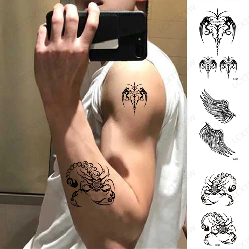 Dragon Waterproof Temporary Tattoo Letter Stickers Butterfly Tattoos Scorpion Body Art Half Arm Fake Tattoo Sleeves Women Men