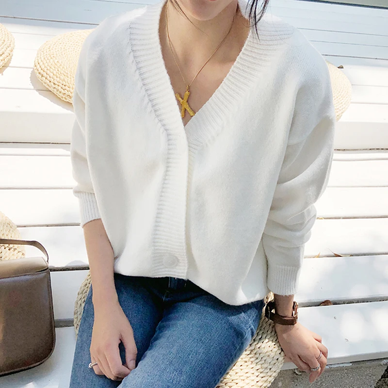 2020 Women Knit Cardigans Sweaters Solid V Neck Loose Knitwear Spring Autumn Single Breasted Jacket Coat Tops Cardigan Outwear |