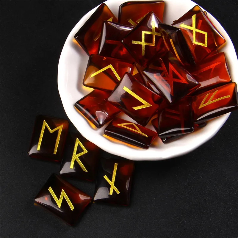 

Wholesale 25pcs/lot Rectangle Natural Agat Crystal Rune Stone Viking Runes Amulet Set Reiki Healing Divination Stones Gift Decor