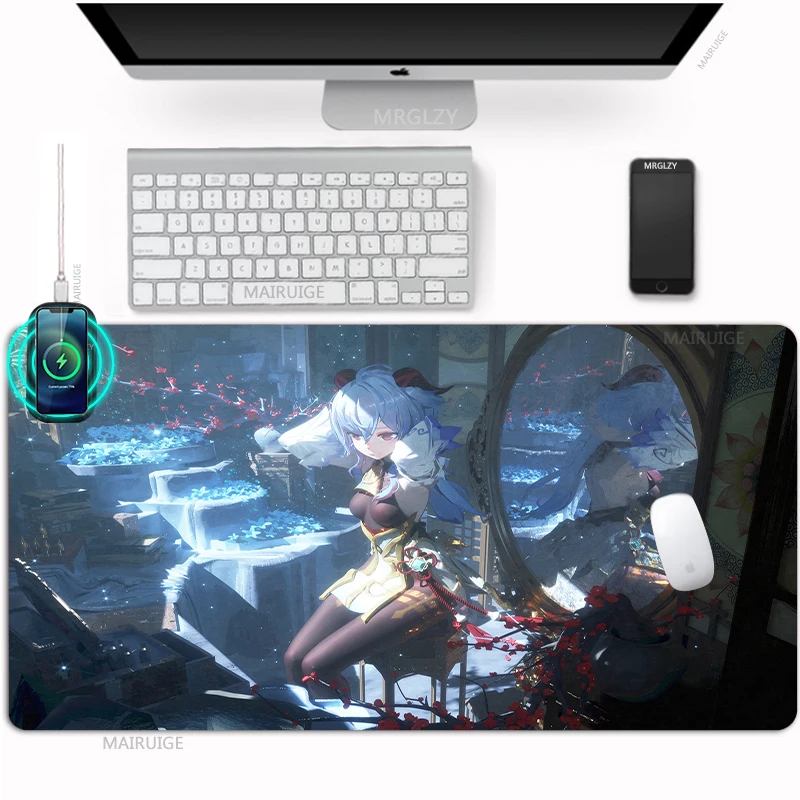 

Genshin Impact Wireless Charging Mouse Pad Type-C Game Accessories Shenhe Yun Jin Carpet Rug XXL Desk Pad MouseMat Mousepad Mat
