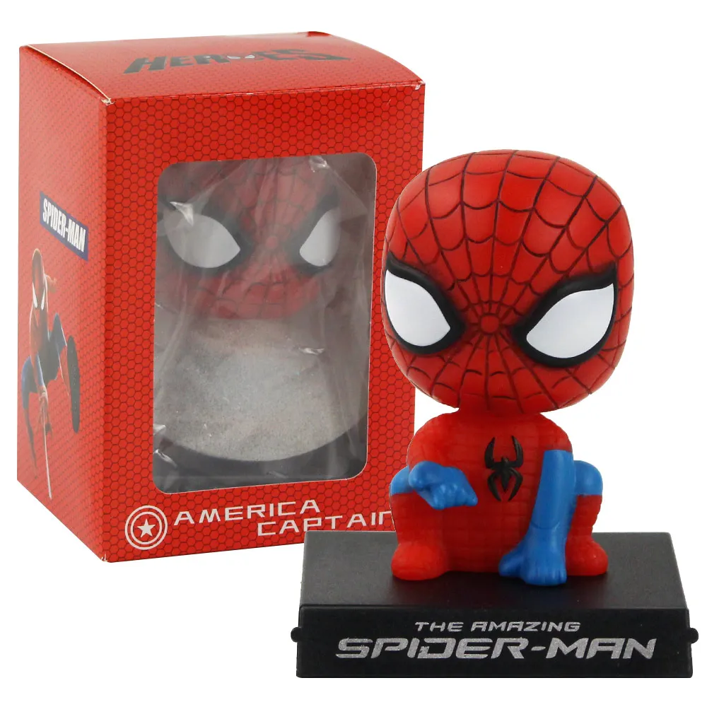13cm with box Качающиеся головы Аниме Фигурка Мстители Капитан Америка человек паук Халк Телефон держатель в автомобиль ПВХ игрушки, куклы с коробкой - Цвет: 13cm with box