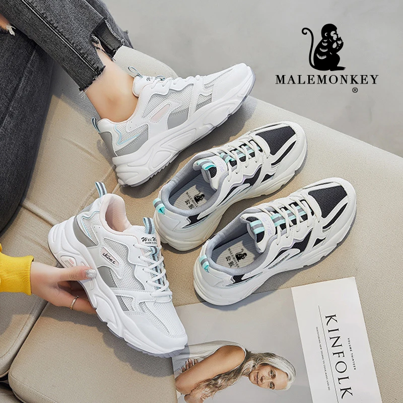 

Casual Women Lace-Up Platform Shoes Spring 2021 Soft Breathable Comfortable Fashionable Non-Slip Lightweight Flat Shoes White