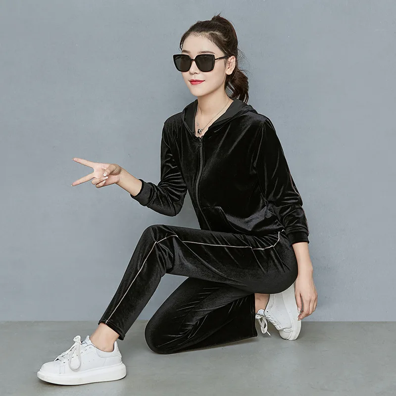 Женский спортивный костюм из 2 предметов свободная одежда на молнии с капюшоном и