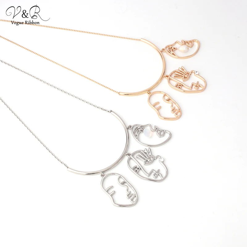 Ожерелье с подвеской Vogue Ribbon New Arrival из позолоченного/родированного металла с изображением лица для женщин, оригинальный дизайн ювелирных ожерелий.