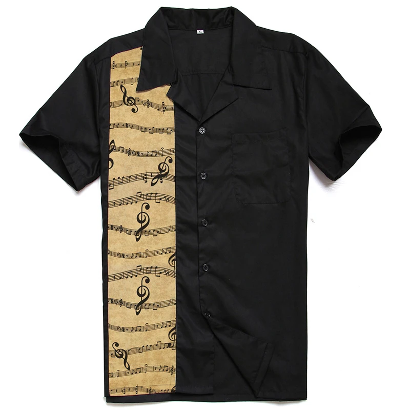 

1950s Rockabilly Shirt Men Vintage Western Punk Shirts Colorful Print Patchwork Short Sleeve Rolling Rock Shirt Mens Clothing
