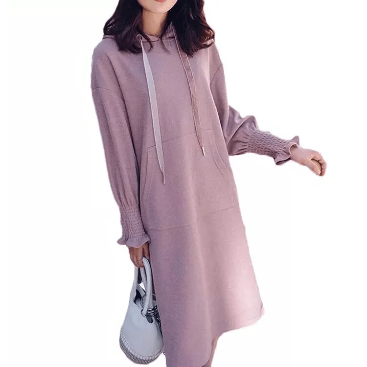 Длинный рукав фонаря длиной до колена свободный для беременных флис платье