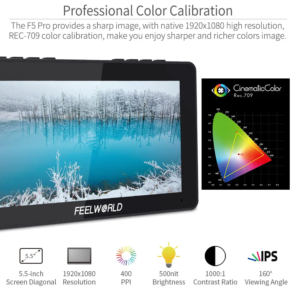 Монитор для цифровой зеркальной камеры FEELWORLD F5 Pro 5 дюйма IPS FHD1920x1080 4K HDMI