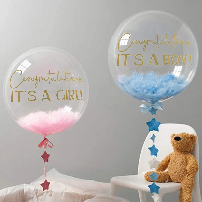 

Baby Shower Decorations it's a boy it's girl Transparent Balloon Fill Stuff Foam Balls Paper Tassel Feathers Gender Reveal Party