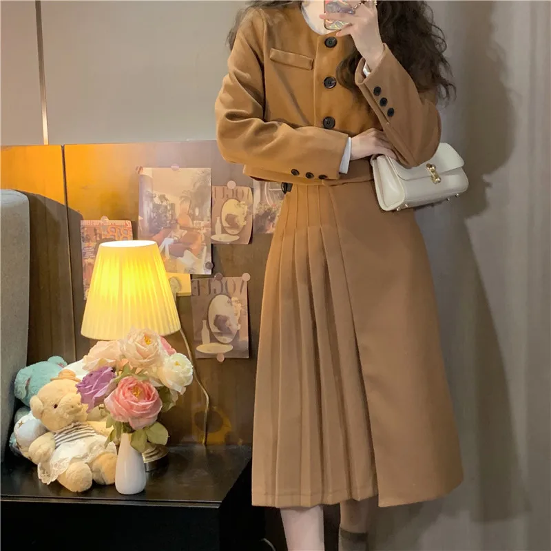 Модные женские комплекты Kimotimo сезон осень-зима 2021 яркое шерстяное Укороченное