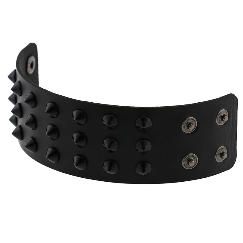 Браслет из кожи с шипами и заклёпками-гвоздиками Широкий Браслет-манжета в стиле