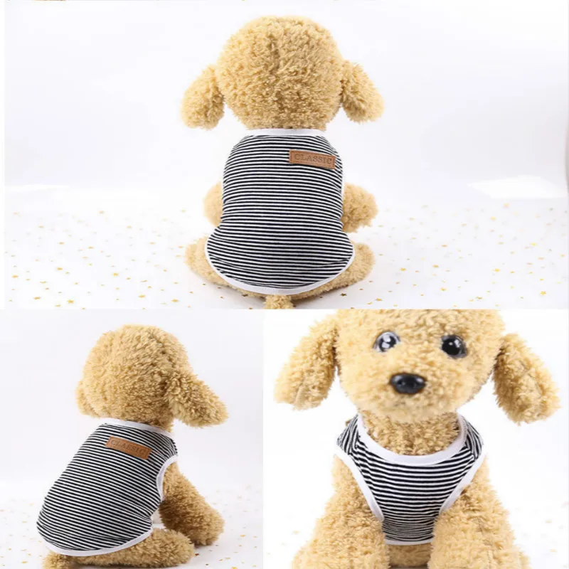 

Pet Summer T-shirt, XS-2XL Small Pet Dog Clothes Breathable Pure Cotton Loose Puppy Summer T-shirt Striped Dog Vest