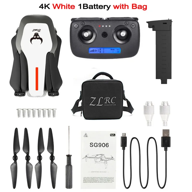 white 4k 1B Bag Радиоуправляемый квадрокоптер SG906 Дрон gps 4K HD камера 5G wifi FPV Бесщеточный мотор складной селфи дроны Профессиональный 800 м дальние расстояния - Цвет: white 4k 1B Bag