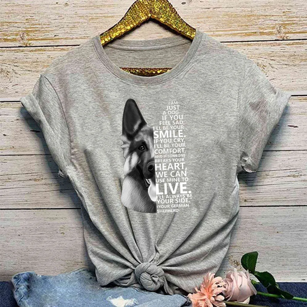 Женская Повседневная футболка с круглым вырезом и надписью I JUST A DOG IF YOU SAD топ