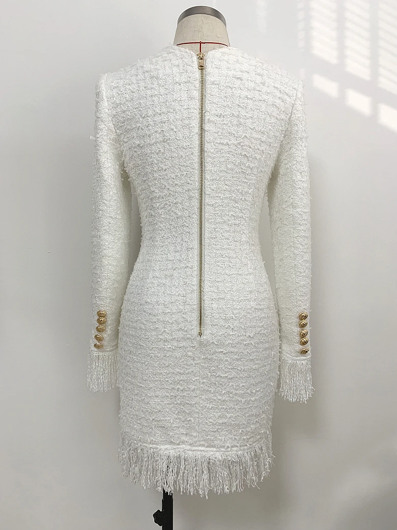 HIGH STREET/новейшее стильное дизайнерское платье года для подиума, женское платье-футляр с бахромой на пуговицах льва из смесовой шерсти