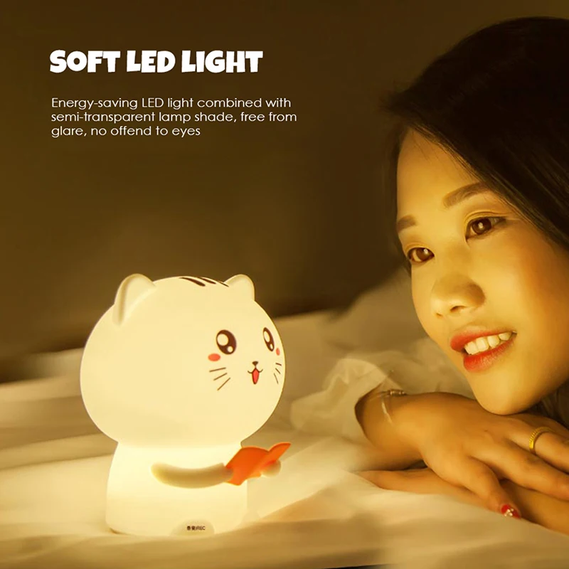 

USB LED Night Light Lamp Soft Silicon Touch Sensor Cartoon Cat Night Light Blue Recording Remote Control