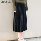 Плиссированная юбка CRRIFLZ, однотонная, с высокой талией, из вельвета, на осеньзиму, Офисная Женская юбка