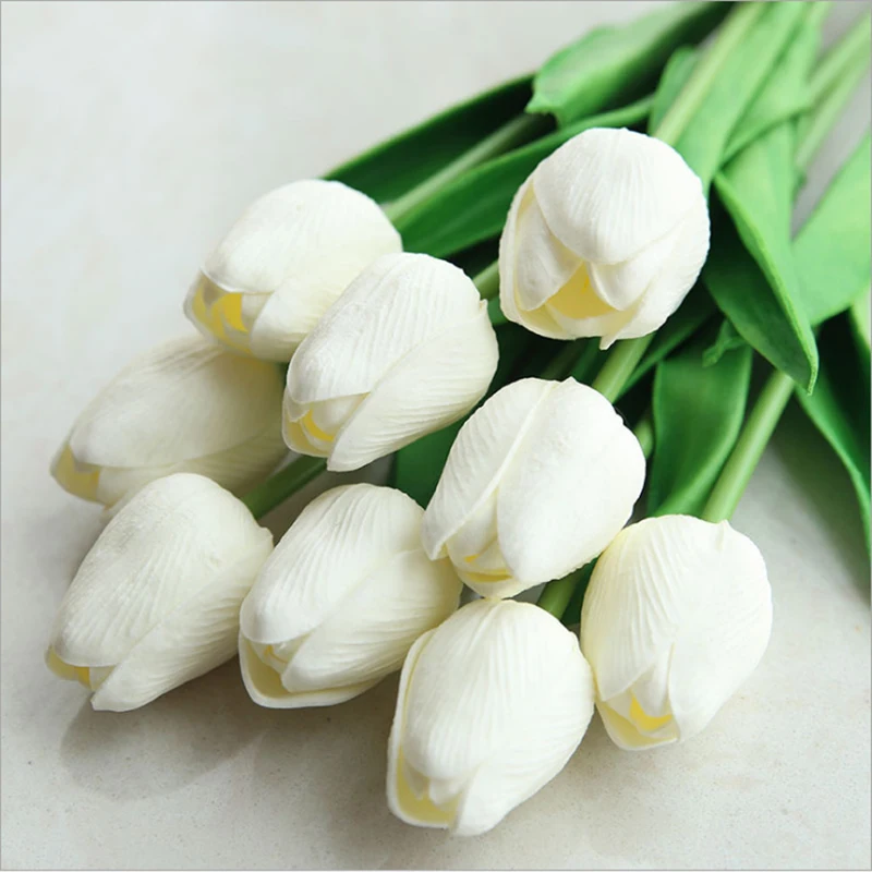 

5 pieces of artificial pu tulips, real white flowers for home decoration, fake tulips, latex bouquets, garden and wedding decora