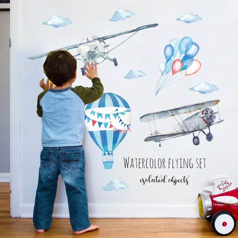

Airplane Hot Air Balloon Wall Sticker For Boys Room Kids Bedroom Home Decor Wallpaper DIY Peel & Stick Decal Nursery Vinyl Mural