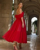 sexy off the shoulder red cocktail dresses tea length sweetheart backless dots tulle a line vintage long prom dress for evening