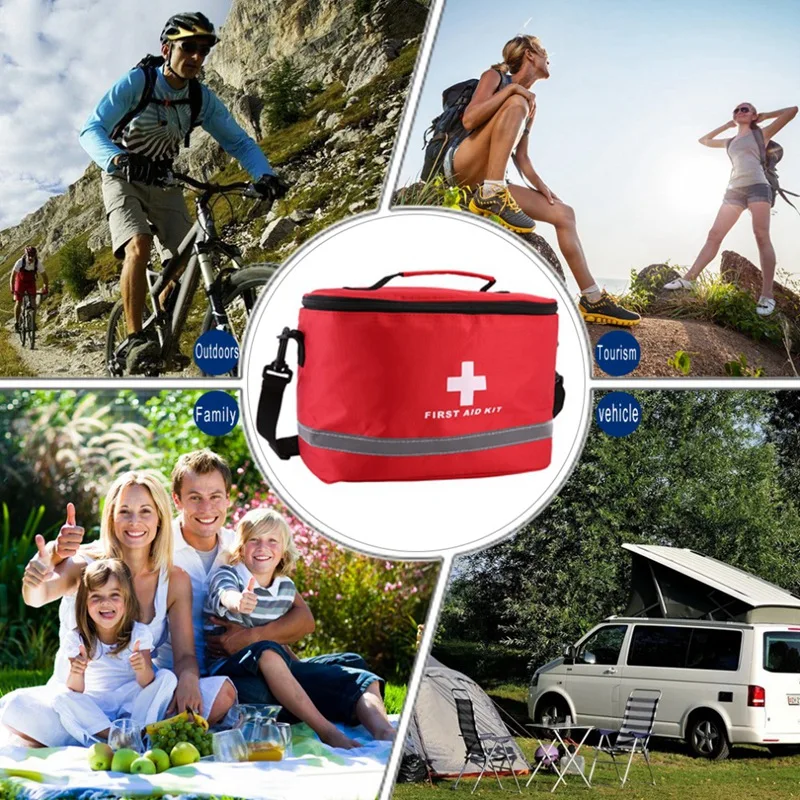

Outdoor First Aid Kit Sports Camping Bag Home Emergency Survival Package Red Nylon Striking Cross Symbol Crossbody Bag