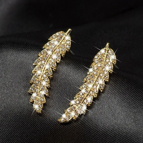 

Personality New Style Gold Plated Tree Leaf Women Stud Earring 2021 Luxury AAA Zircon Fresh Women Earring Fashion Jewelry