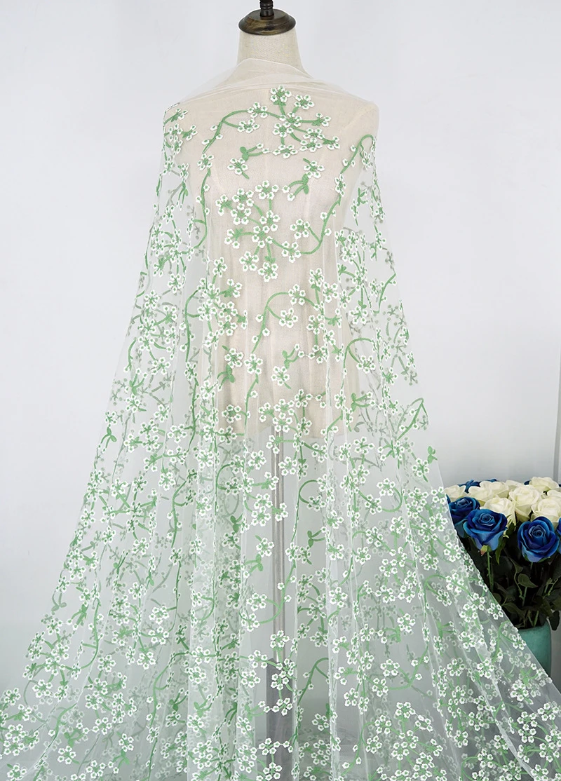 

French retro fresh floret girl's dress modern style clothing embroidered mesh fabric decoration wedding dress accessories