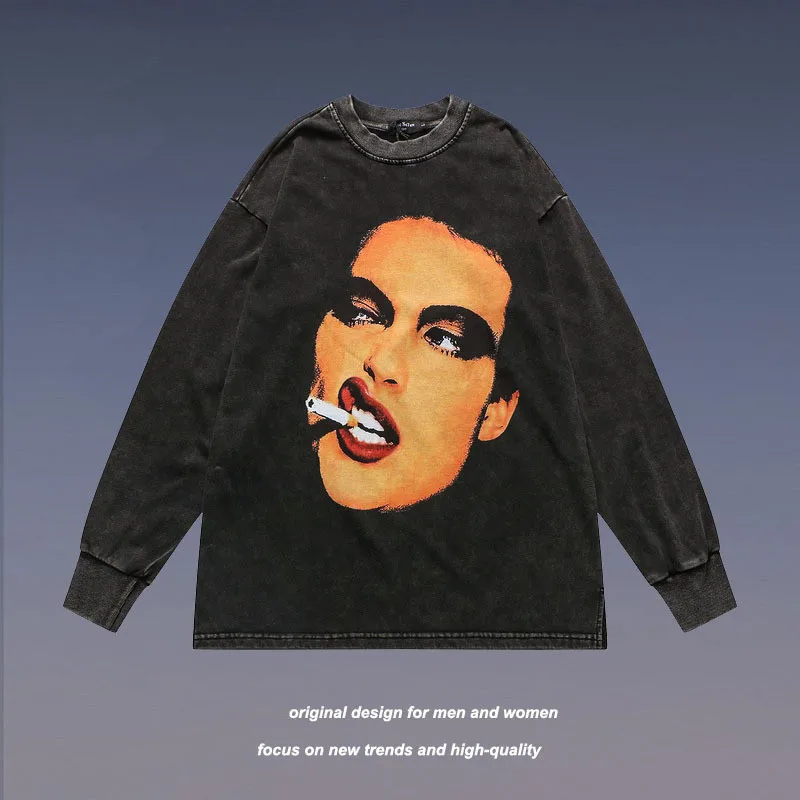 

Mens Hoodie Smoking Rock Singer Printed O-Neck Pullover 2021 Fall Retro Streetwear Hip Hop Hoodie Men's Harajuku Tops Sweatshirt