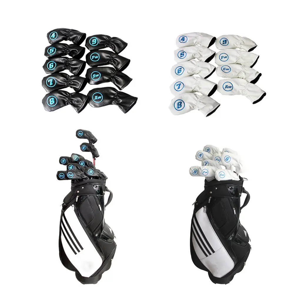 

4-AW 9pcs Golf Club Head Cover Irons Headcover Protector with Number Clubs Cover Protectorf Guard Headcovers Golf Accessories