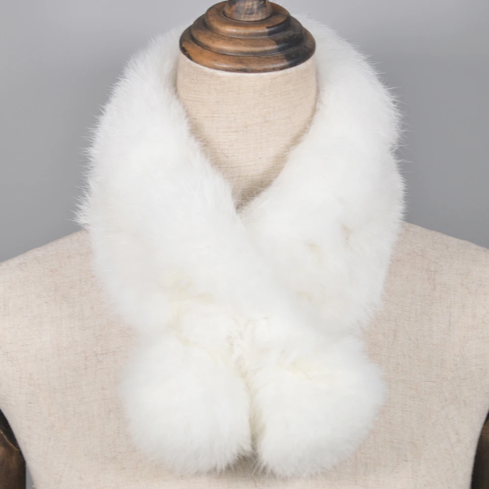 Женский шарф из натурального кроличьего меха мягкий теплый ручной работы 100%