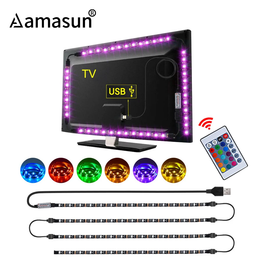 Светодиодная лента 0 5 3 м с USB подсветка для телевизора 5050 SMD Диодная RGB настольного