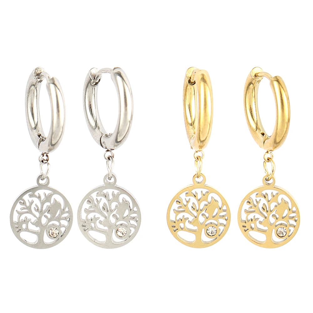 

Fashion Zircon Women Earring Stainless Steel Life Tree Earrings Punk Geometric Star Drop Dangle Earrings For Women Party Jewelry