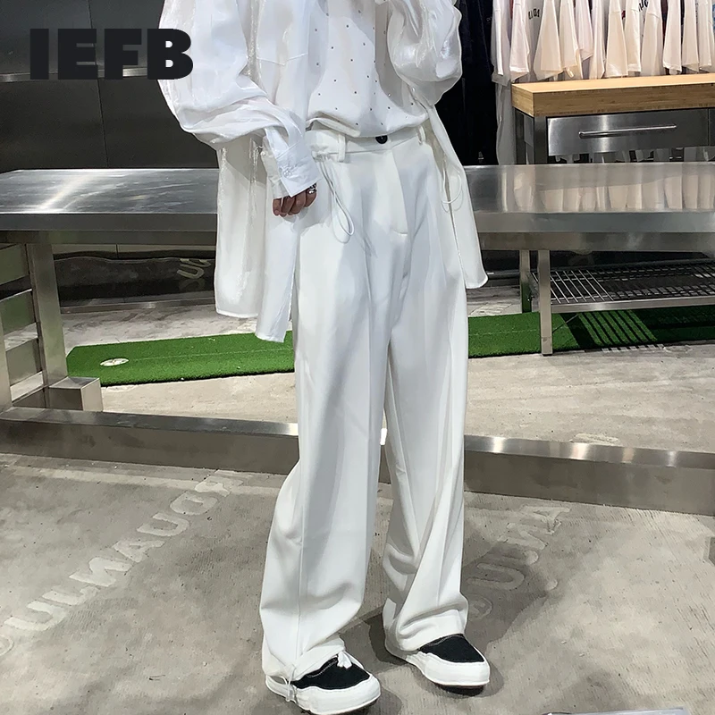 

IEFB Men's White Business Trousers Wide Leg Causal Suit Pants 2021 New Korean Trend Straight Long Pants Male Cloth Niche 9Y8275
