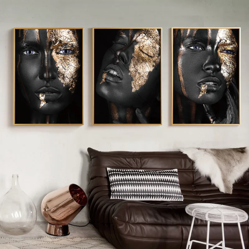 Conisi африканская черная и Золотая женщина HD картина маслом на холсте плакаты