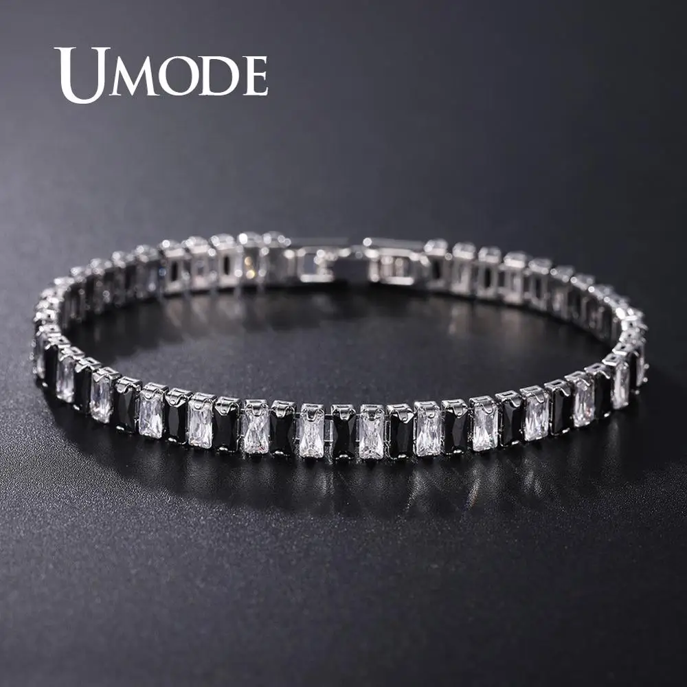 Модные женские теннисные браслеты UMODE 2019 с черным Цирконом и кристаллами цвета