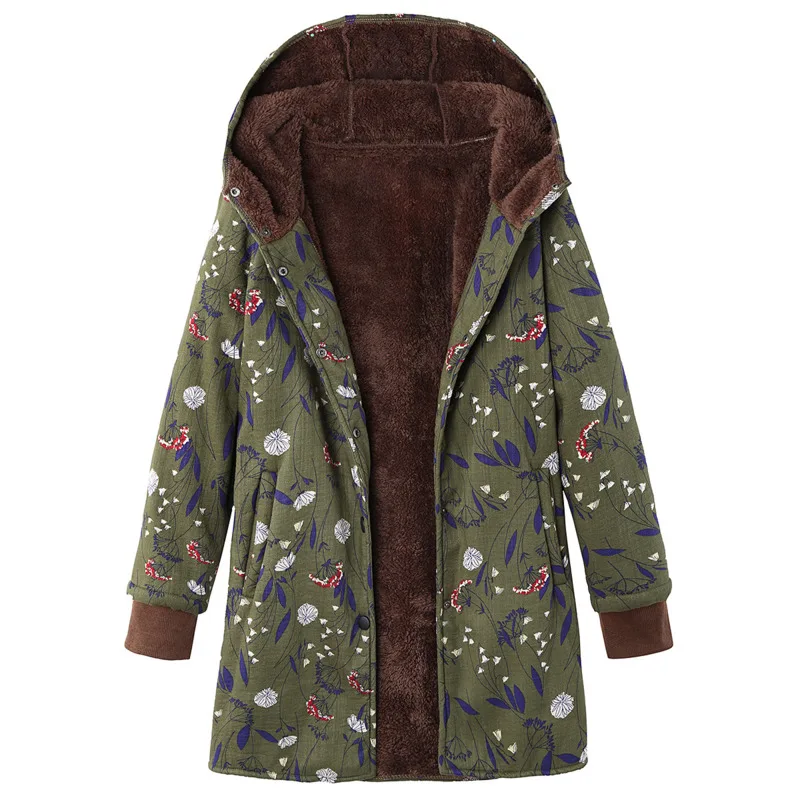 

Cotton Jacket Women's Threaded Long-sleeved Hooded Thick Plush Floral Print 2021 Autumn And Winter New Qm*