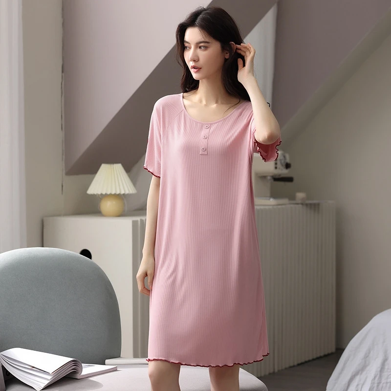 

2021 New Summer Women's Nightdress Button Printing Pajamas Women's Comfortable and Breathable Thin Home Service