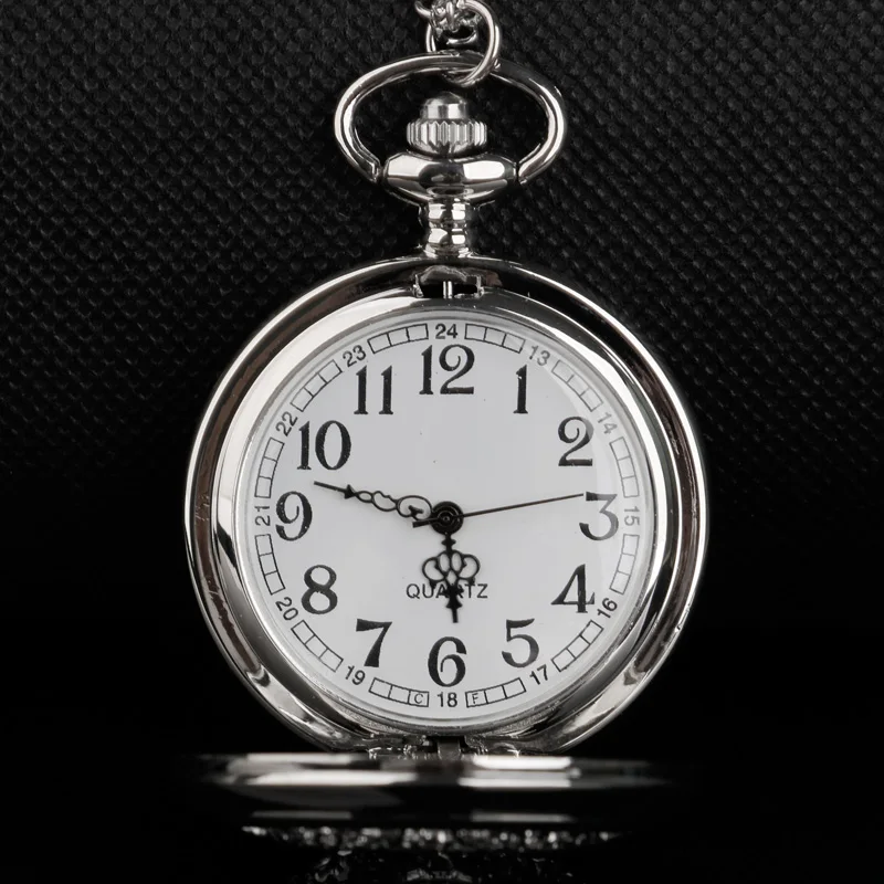 Кварцевые карманные часы-раскладушки в классическом стиле с серебряной цепочкой