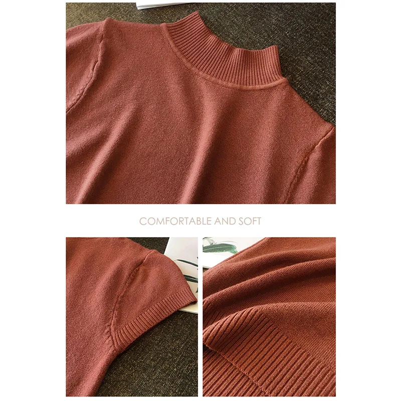 

Half Turtleneck Summer Short Sleeve Korean Style Sweater Knitted Pullover Women Sweaters Basic Thin Tops Pull Femme Jumper