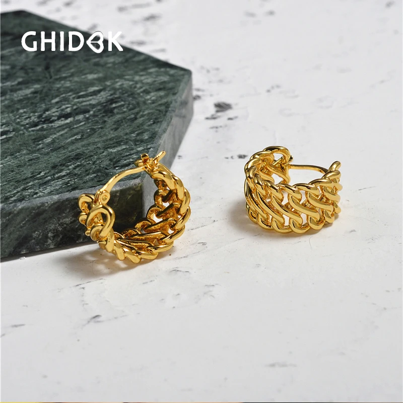 

GHIDBK Gold Color Metal Twisted Hoop Earrings for Women Modern Small Hoops Earrings 2cm Minimalist Hollow Earrings Statement