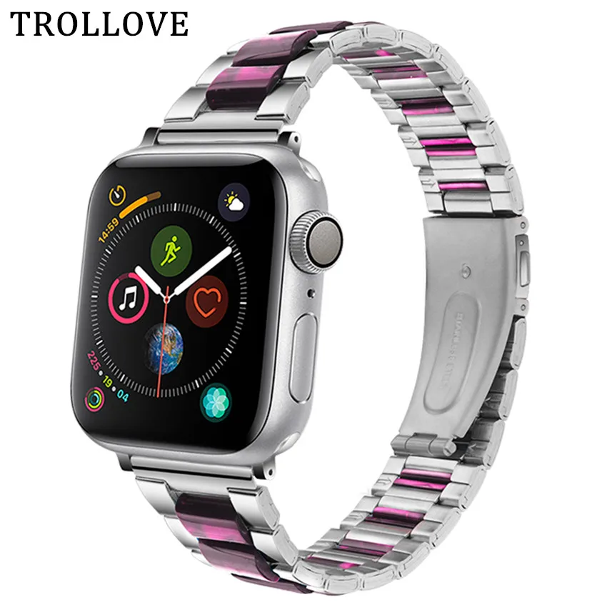 Ремешок из нержавеющей стали и смолы для Apple Watch Band 40 мм 44 38 42 металлический