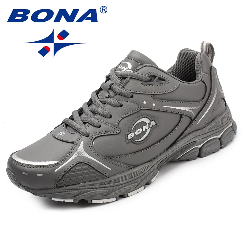 BONA New Running Shoes For Men Lace Up Leather Outdoor Jogging Man Sneakers Comfortable Light Damping Sports Shoes Free Shipping