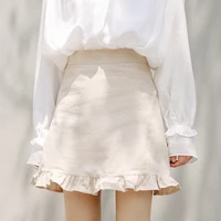 sweet ruffle mini skirt women 2020 summer casual solid a line short skirt women vintage high waist cotton skirt 178a