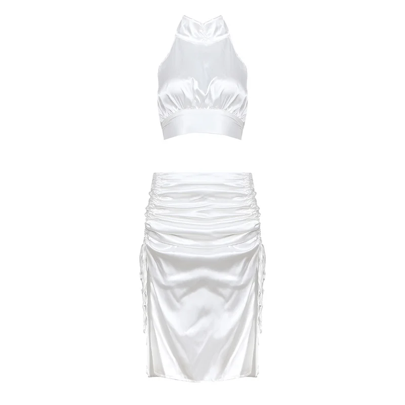 

Bevenccel New Sexy White Women Dress Sets Elegant Summer Halter Backless Lace Up Bodycon Celebrity Two Piece Sets Party Dress