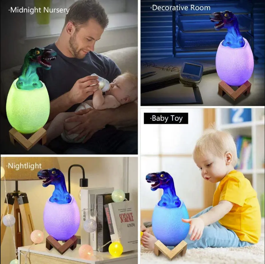 

3D Printed Dinosaur Egg LED Night Light 16 Colors Touch Sensor Bedside Lamp Remote Control 4 Modes Toy Rechargeable Table Lamp