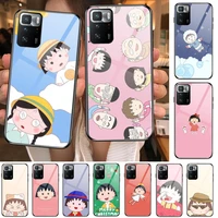 toplbpcs chibi maruko tempered glass shell phone case for xiaomi redmi note 10 9s 8 7 6 5 a 10t pro 9t cover pre cases